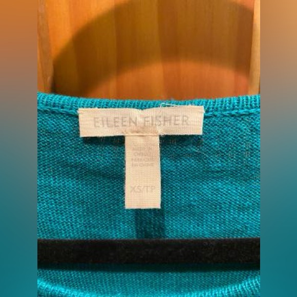 EILEEN FISHER GREEN ORGANIC LINEN ASYMMETRICAL OPEN KNIT‎ SWEATER TUNIC SIZE XS - Picture 3 of 4